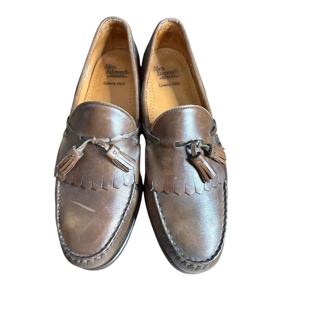 Allen Edmonds Lowry Hill Tan Brown Leather Kiltie Tassel Loafer Men's Size 11 D